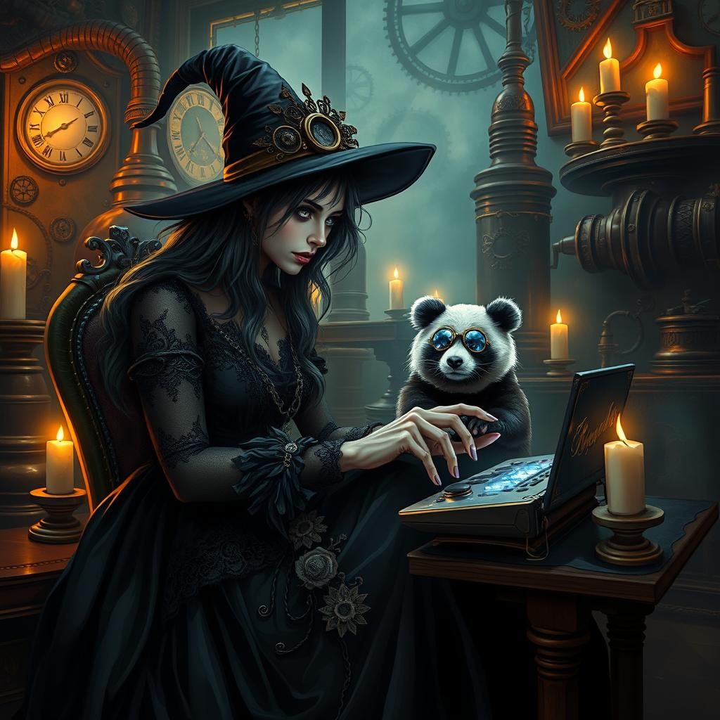 Gothic Steampunk Witch Gaming with Panda
