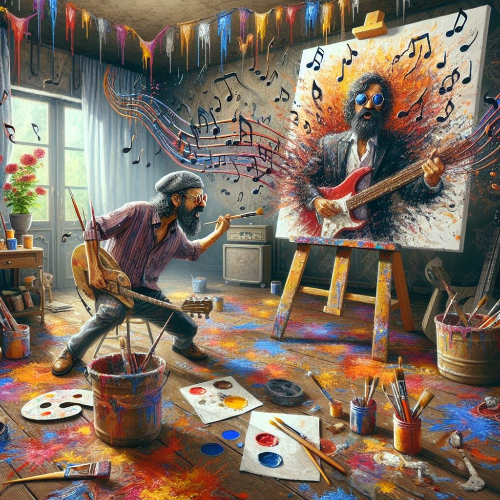 Painter's Self-Portrait as Rock Star in Studio