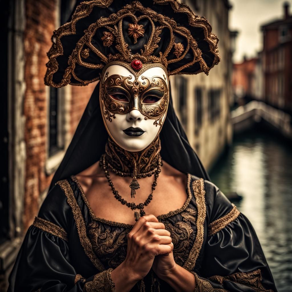 Woman in Venice Mask, Hyperrealistic Image