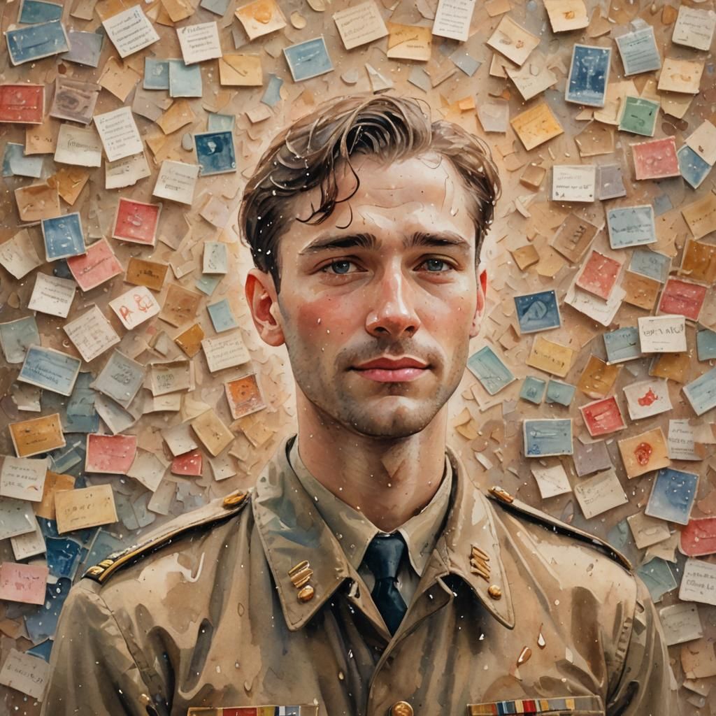 Longing Love: Watercolor Portrait of Soldier with Letters