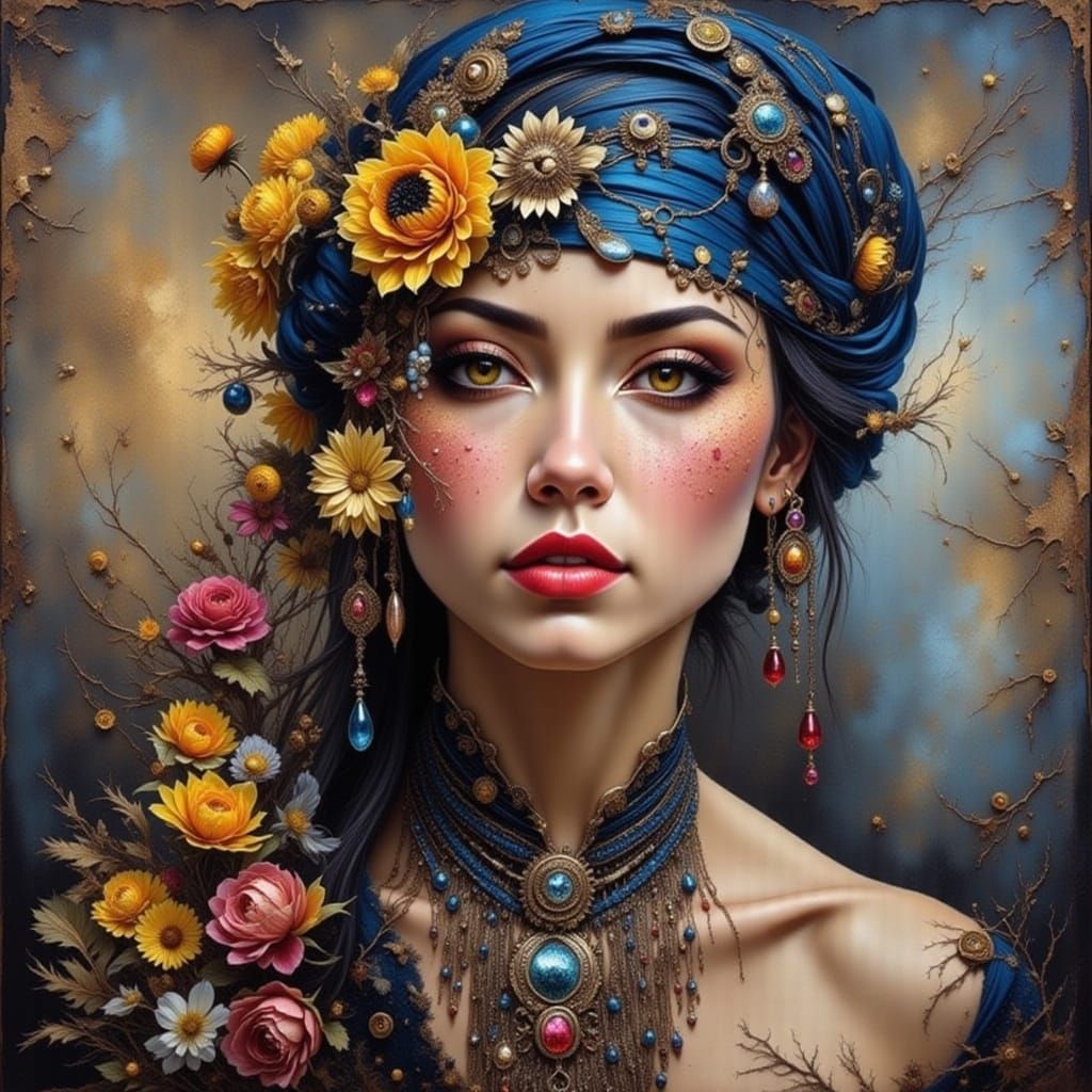 Beautiful Portrait with Impasto and Surreal Deco Elements