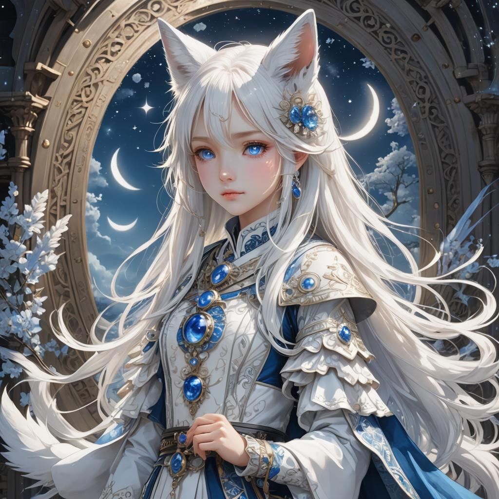 Anime Girl with Fox Ears in Fantasy Setting