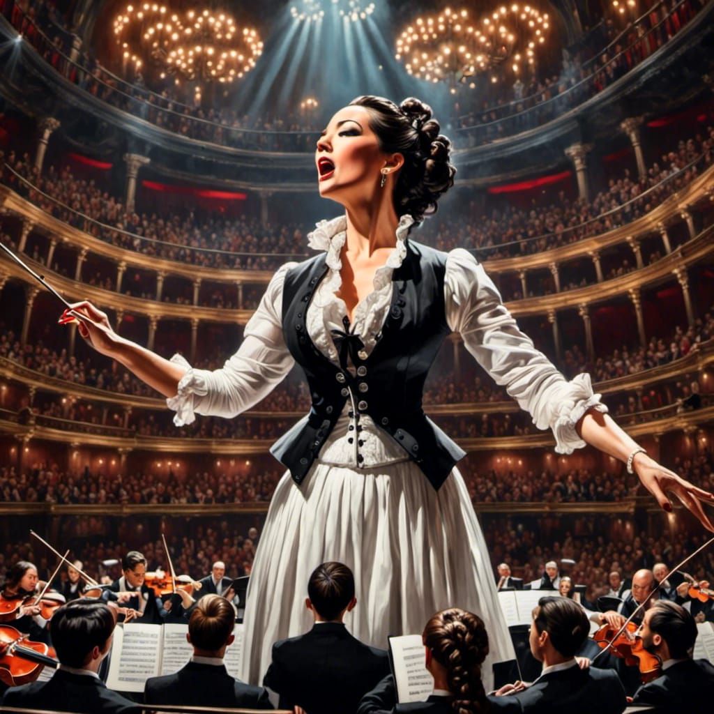 Female Conductor Leading Orchestra in Opera