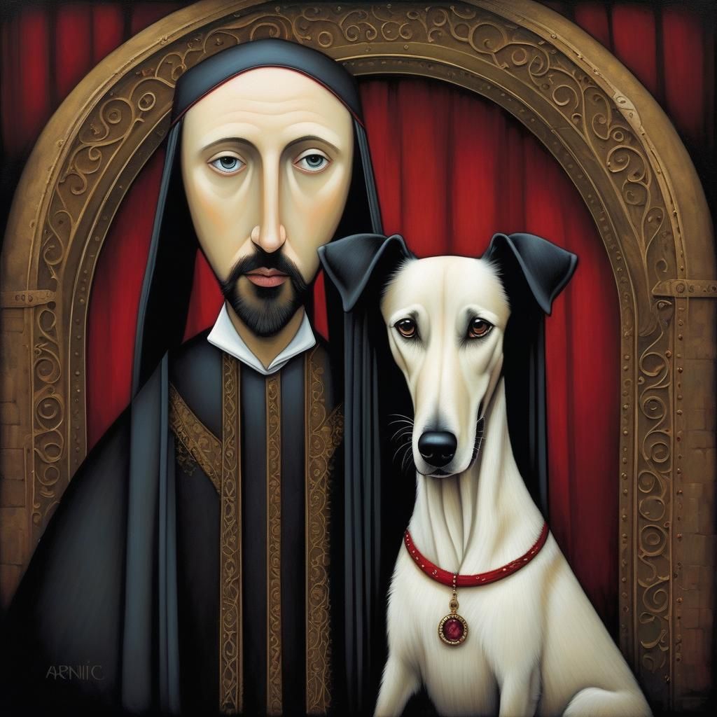 Ominous Gothic Arnolfini Portrait with Dog