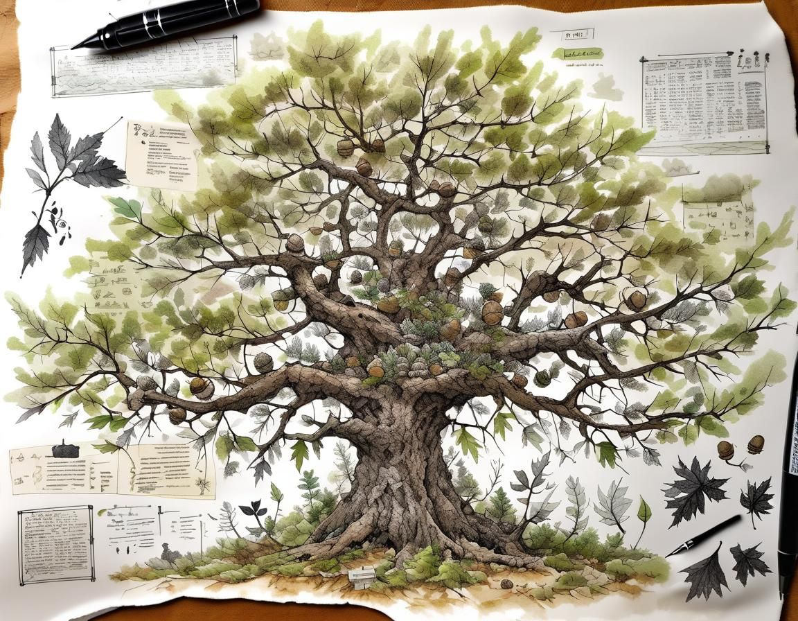 Detailed Botanical Illustration of Quercus Alba Branch