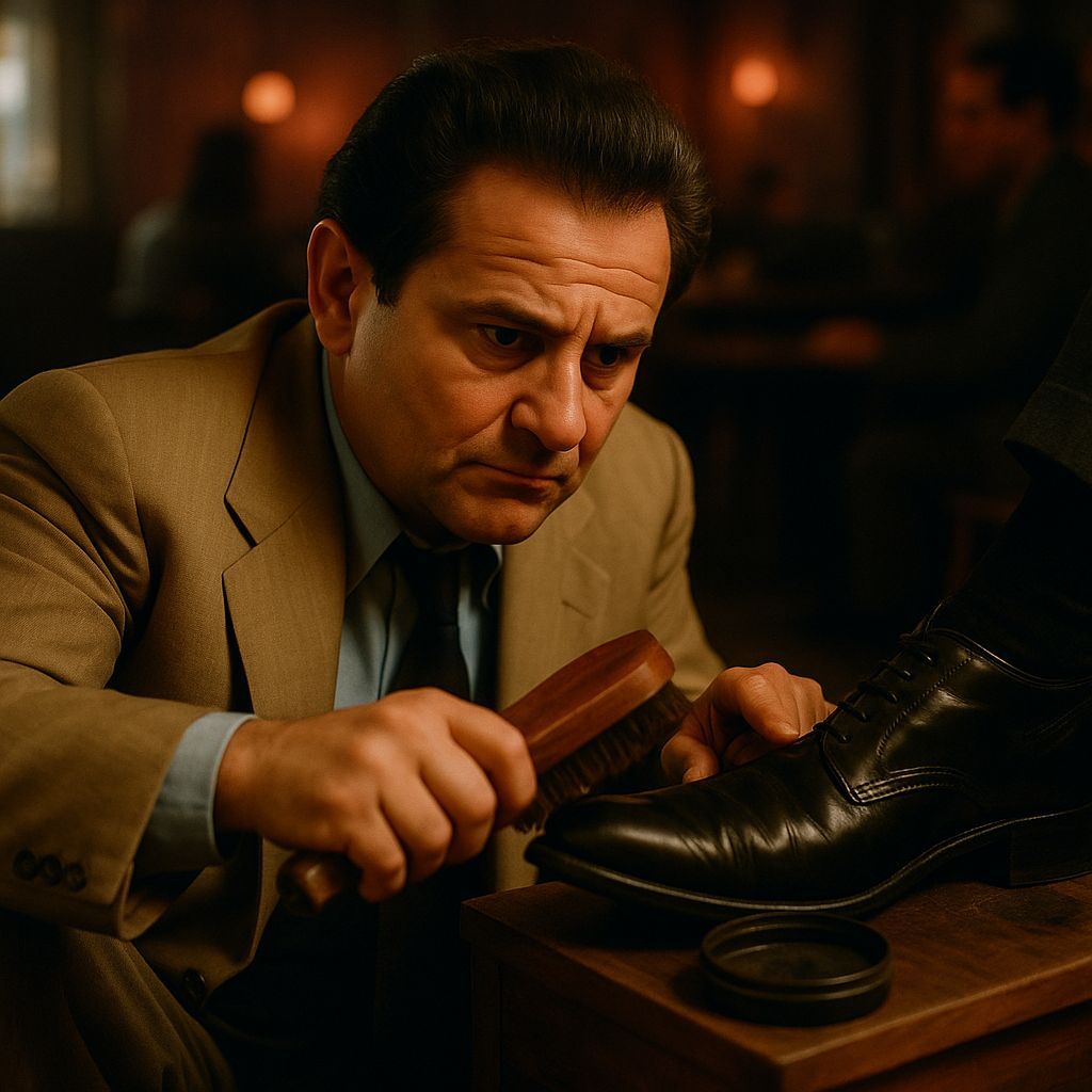 Joe Pesci shining shoes