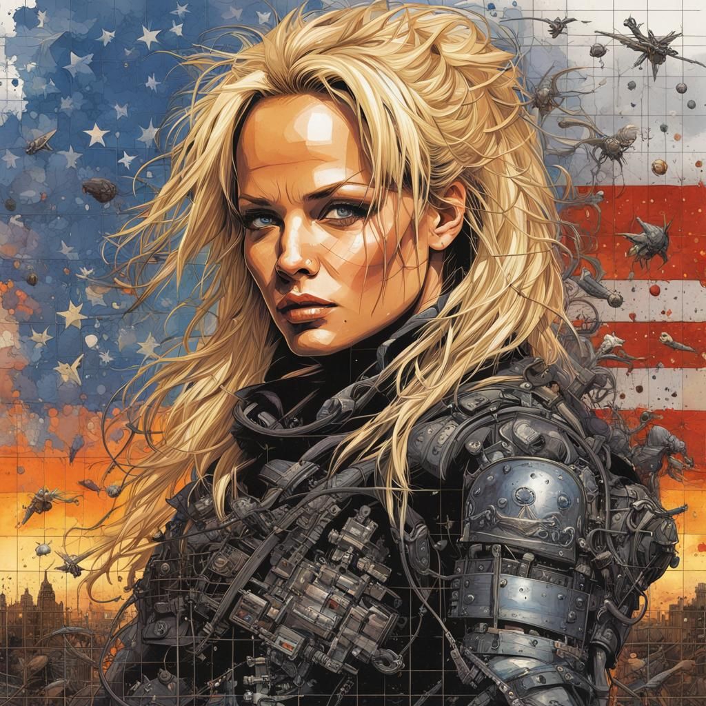 Hyperrealistic Pixel Art of Pamela Anderson with Barbwire