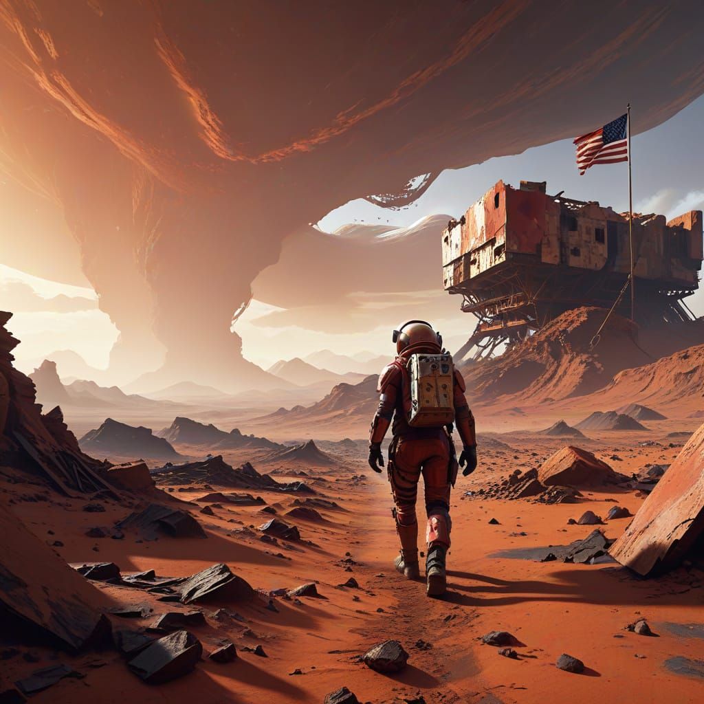 Lonely Traveler Explores Desolate Martian Ruins