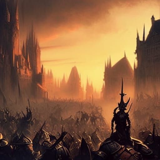 Hobgoblin Horde Surrounds Knights: Dark Fantasy Art