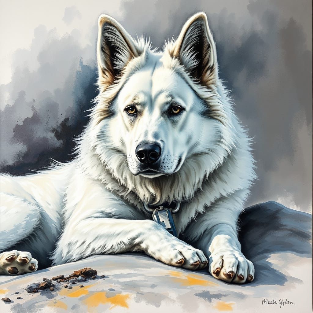 Berger Blanc Suisse in Gouache and Watercolor Style