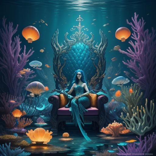 Mermaid Queen in Underwater Kingdom: Fantasy Art