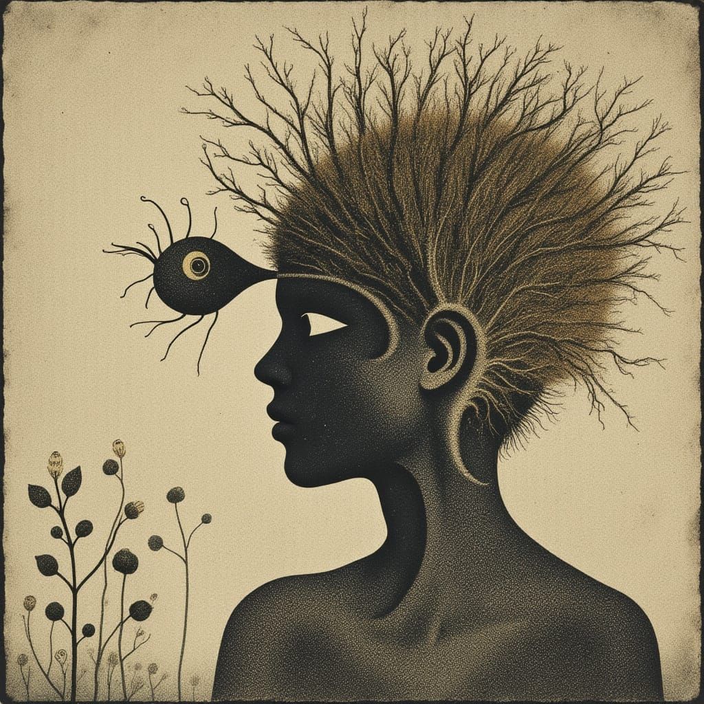 Abstract Mythical Print with Cicada Song