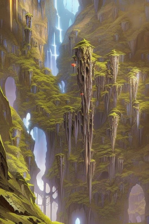 Mystical Forest Cave Entrance at Night