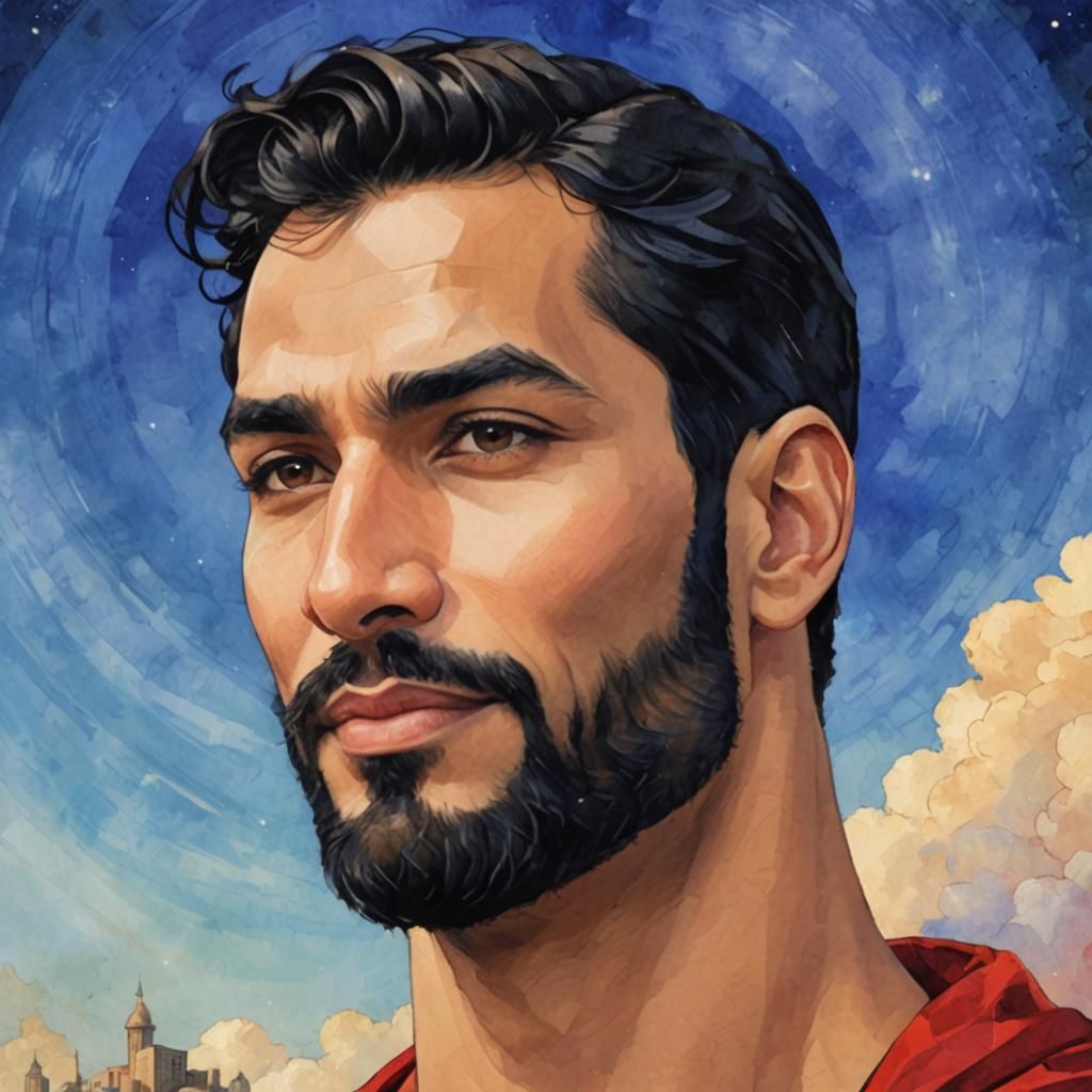 Heroic Man with Cape in Art Nouveau Style