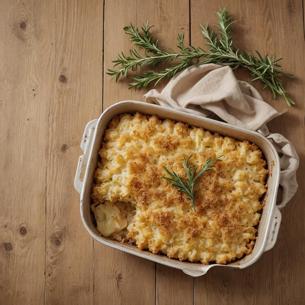 Golden Funeral Potatoes Still Life in Natural Light