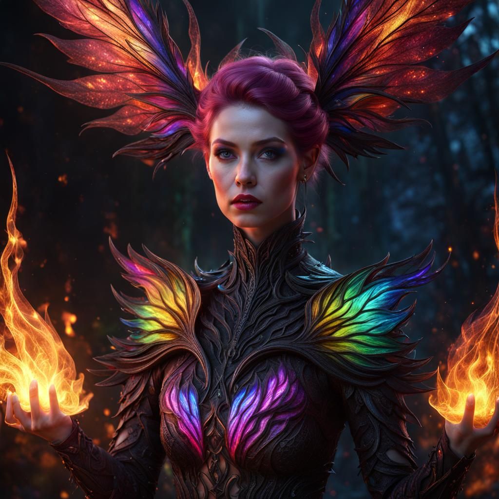 Demonic Crystal Fairy with Iridescent Flames