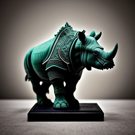 Hyperrealistic Jade Rhinoceros Sculpture in Cinematic Style