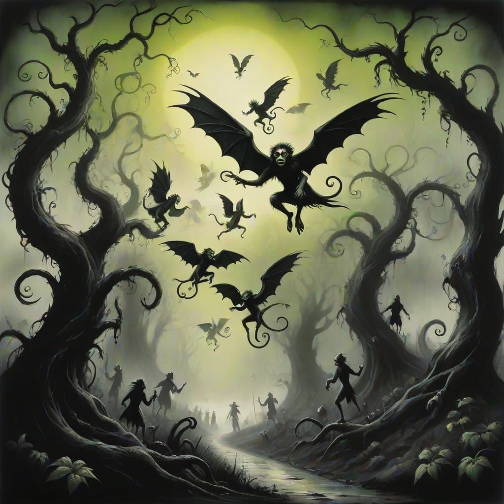 Flying Monkeys in Dark Oz, Horror Art Style