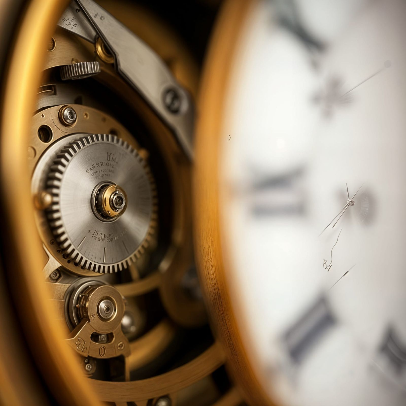 Macro Photograph of Clock Mechanism with Bokeh