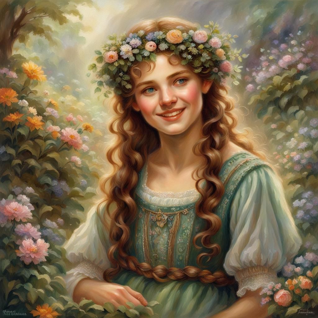 Hobbit Woman Portrait in Ethereal Garden Style