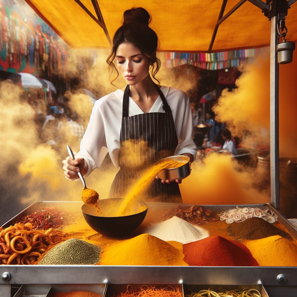 Hispanic Chef Creates Dish at a Food Cart