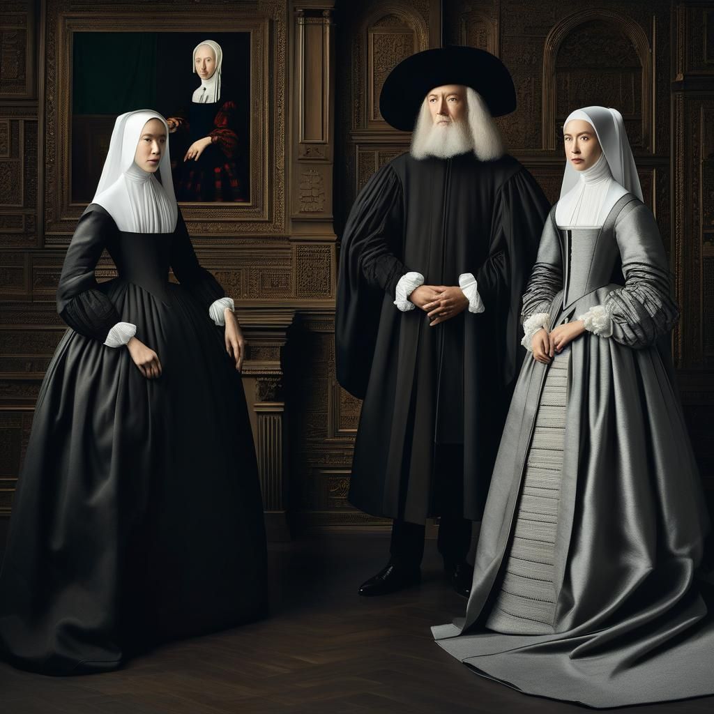 Abstract Arnolfini Portrait in Data Art Style