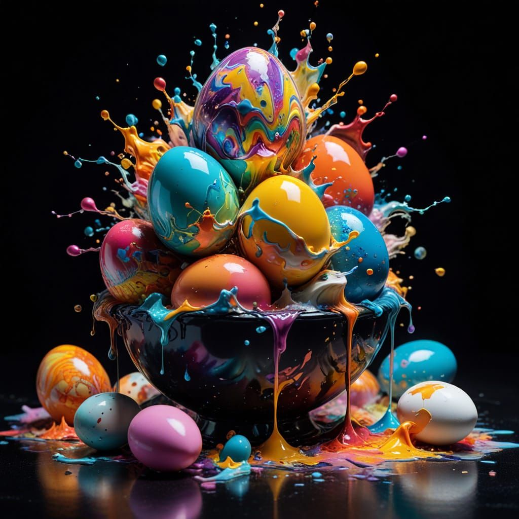 Vibrant Surreal Easter Eggs Explode in Dreamlike Abstraction