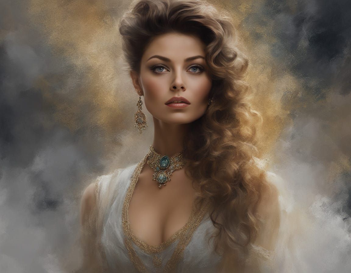 Sophia Loren Portrait in Hyperrealistic Impasto Style