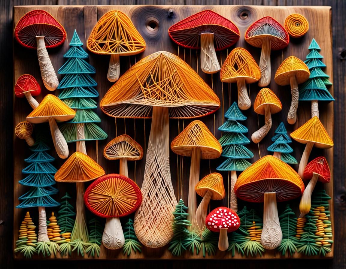 Mushroom String Art with Geometric Patterns