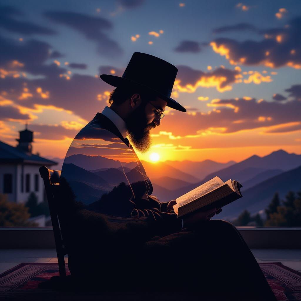 Silhouette Double Exposure Reveals Sunset Landscape