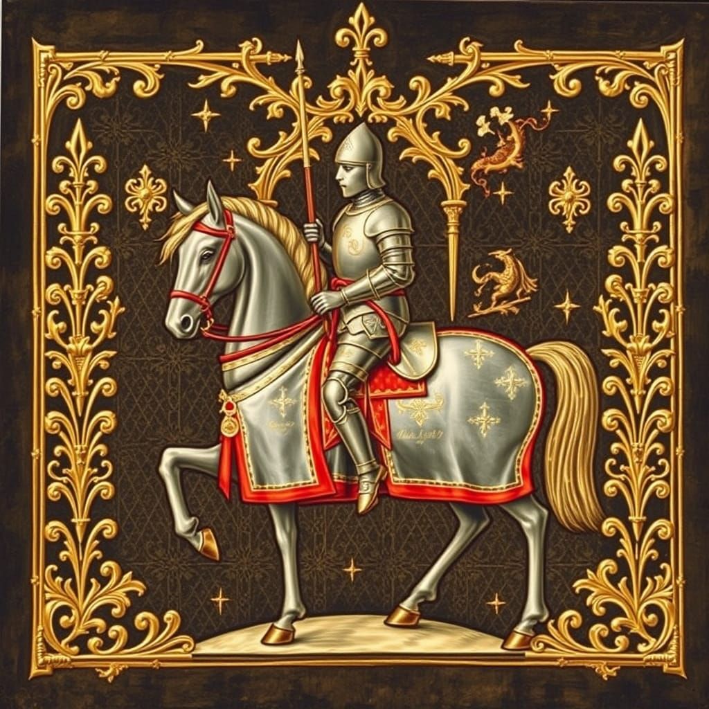 Armored Knight in Illuminated Manuscript Style