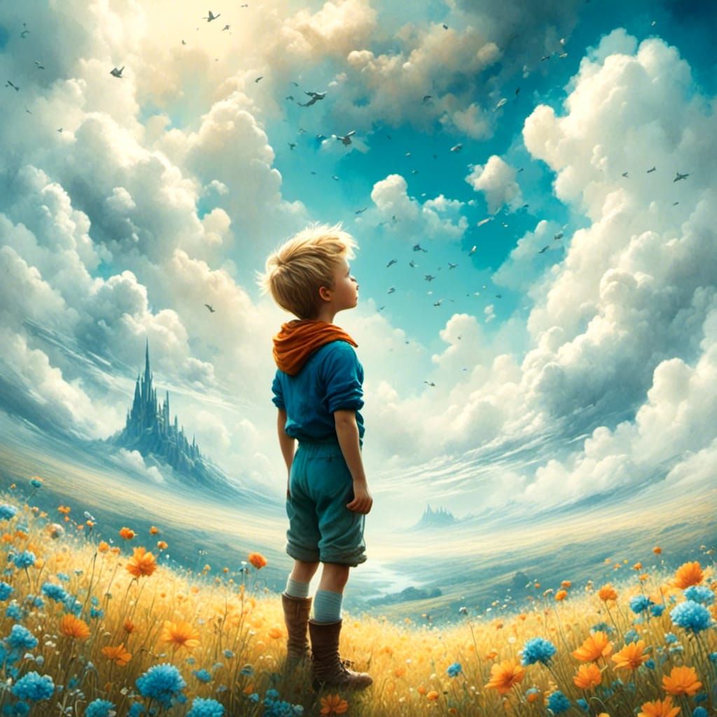 Little Prince as Clouds in Watercolor Style