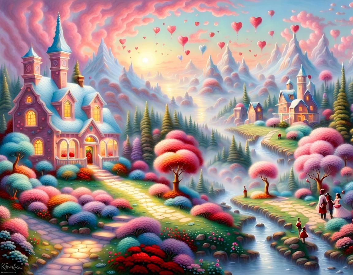 Valentine Candyland Landscape in Ethereal Style