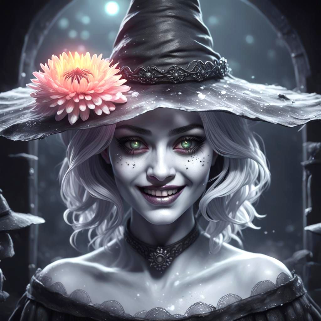 Eerie Flower Witch in Dark Portal: Digital Art