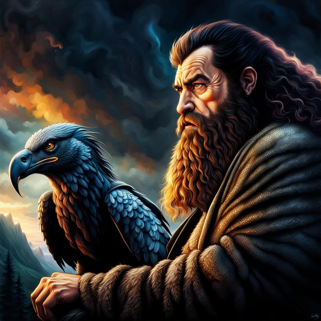 Hagrid and Buckbeak: Hyperrealistic Detailed Portrait