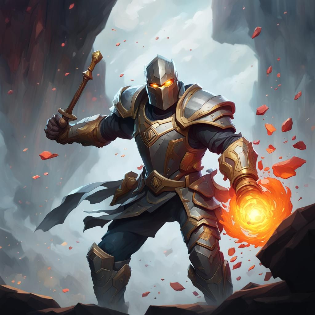 Powerful Knight in Torchlight: Hyperdetailed Concept Art