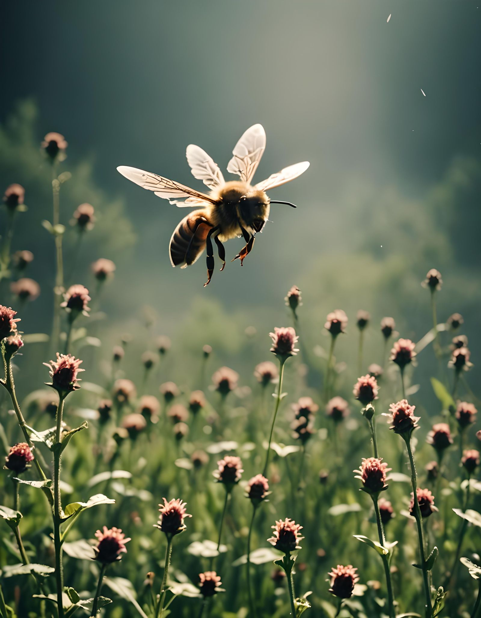 Honey Bee in Flight: Cinematic Still