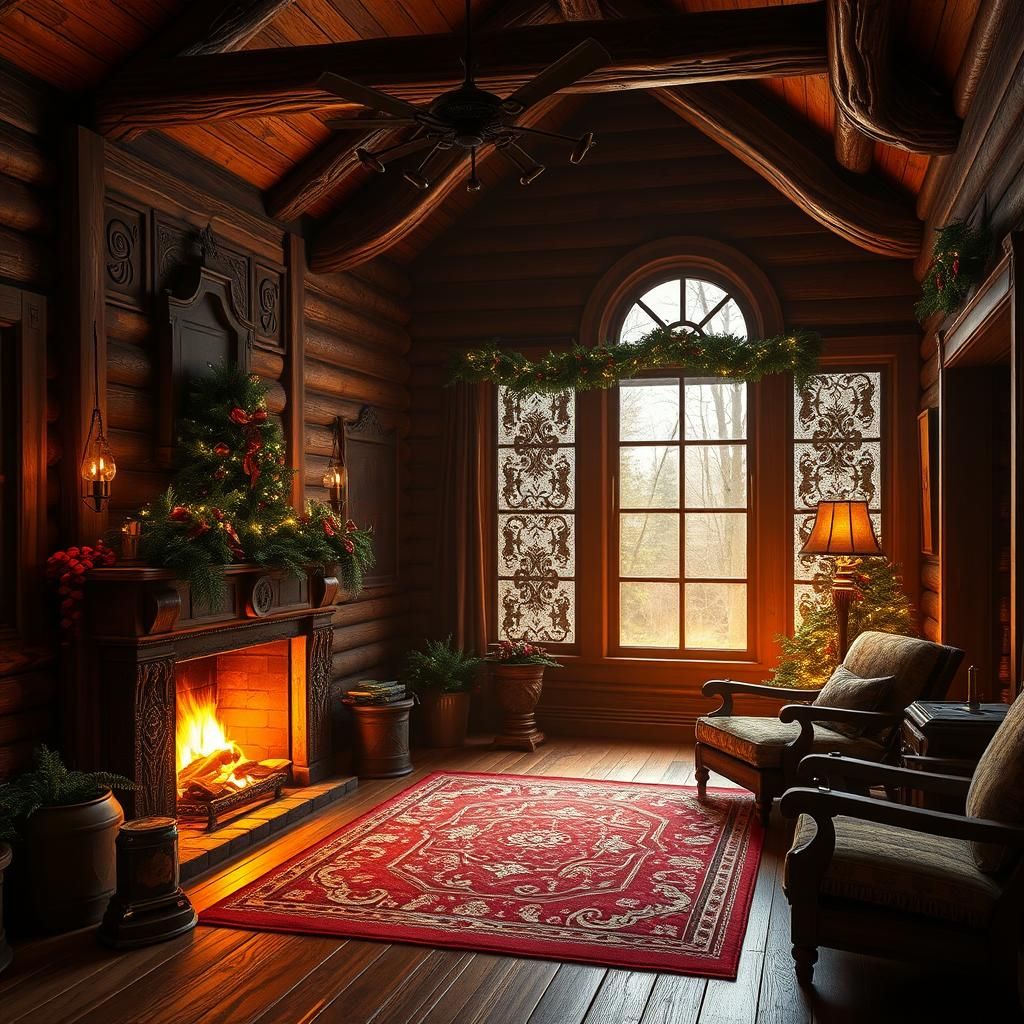 Cabin Room with Fireplace in Digital Matte Painting