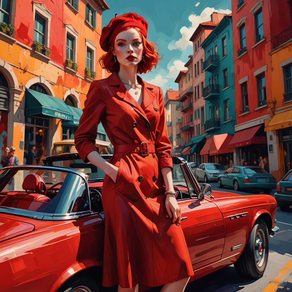 Girl in Red by Convertible: Fauvist Digital Art