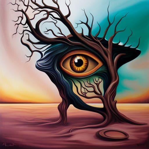 Surreal Eye-Tree in Barren Wasteland: Dali Style