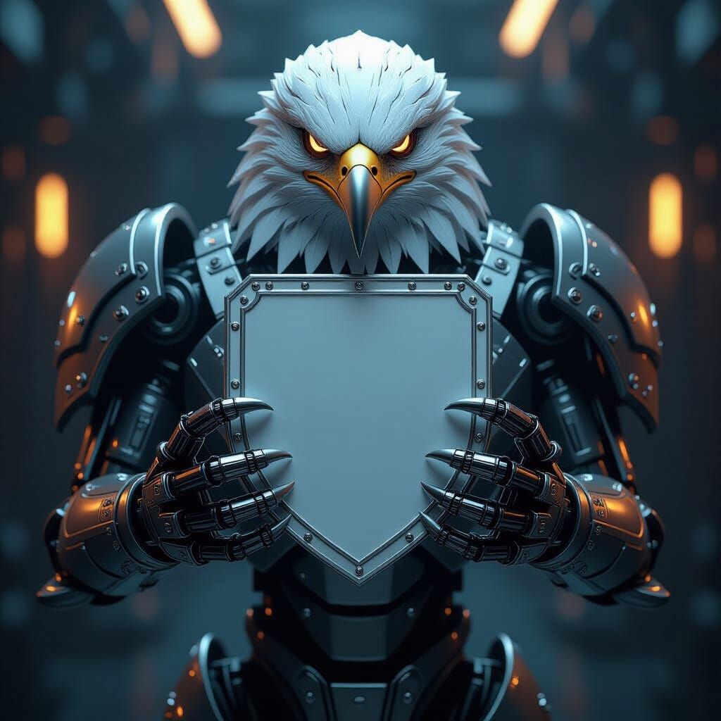 Mechanical Eagle with Silver Badge in Concept Art Style