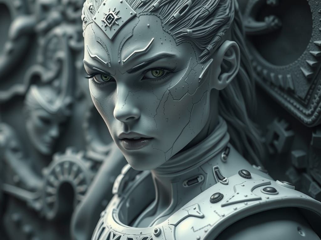 Gloomy Dystopian Woman Sculpture in 3D Relief