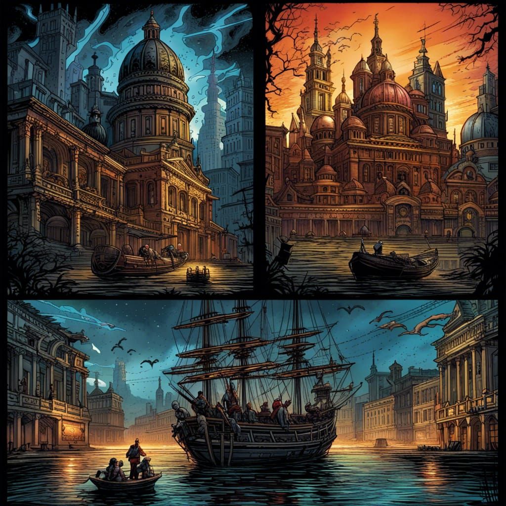 Renaissance Port City in Comic Book Art Style