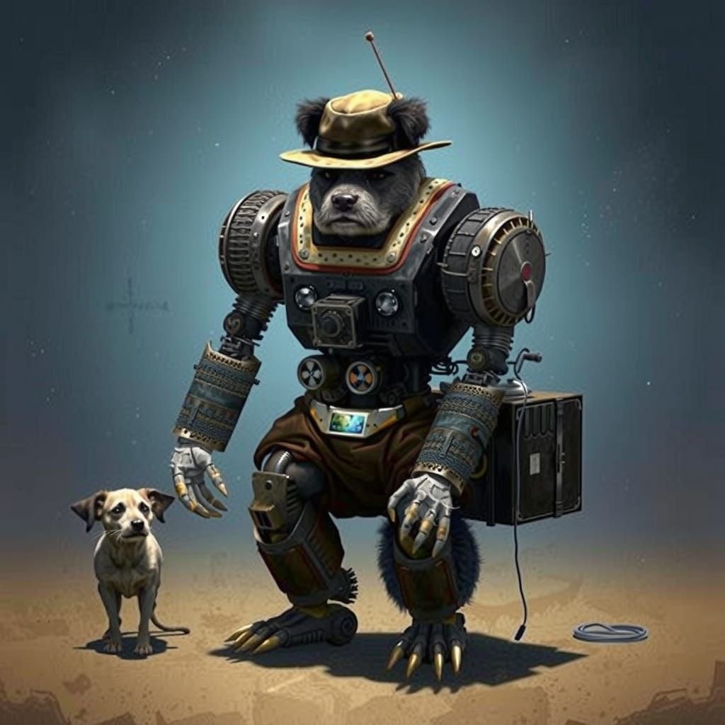 Surreal 80s Sci-Fi B-Movie Robot Dog in Post-Apocalyptic Lan...