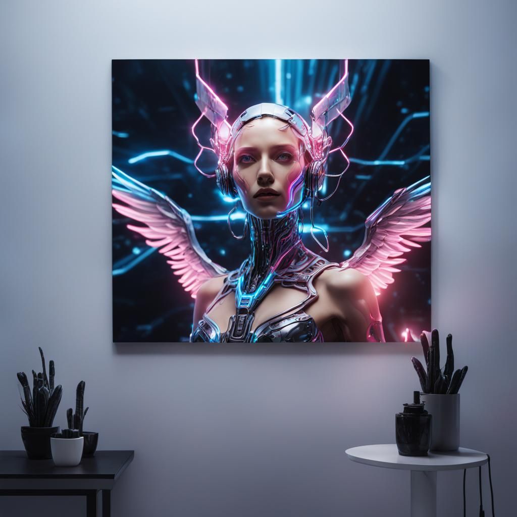 Cyborg Angel Portrait in Cyberpunk Style