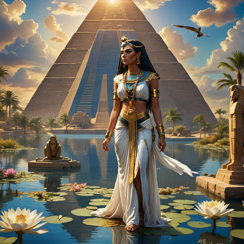 Egyptian Goddess Isis in Lotus Pond: Fantasy Art
