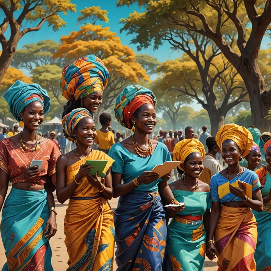 African Women Celebrate in Vibrant Digital Painting
