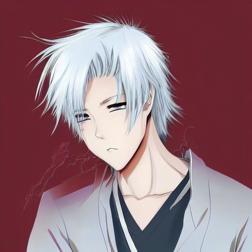 Anime Style Man with White Hair and Red Eyes