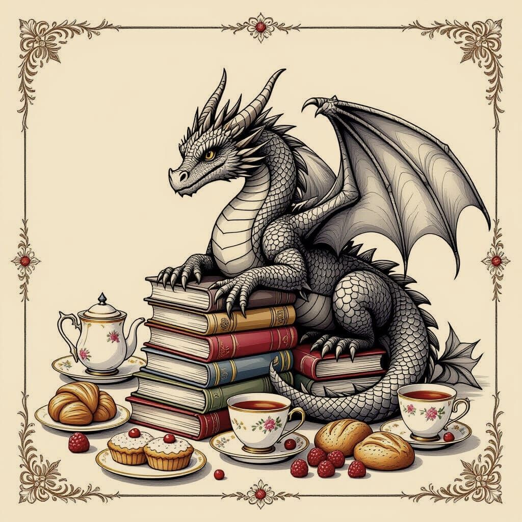 Dragon's Tea Party: A High Fantasy Pencil Sketch