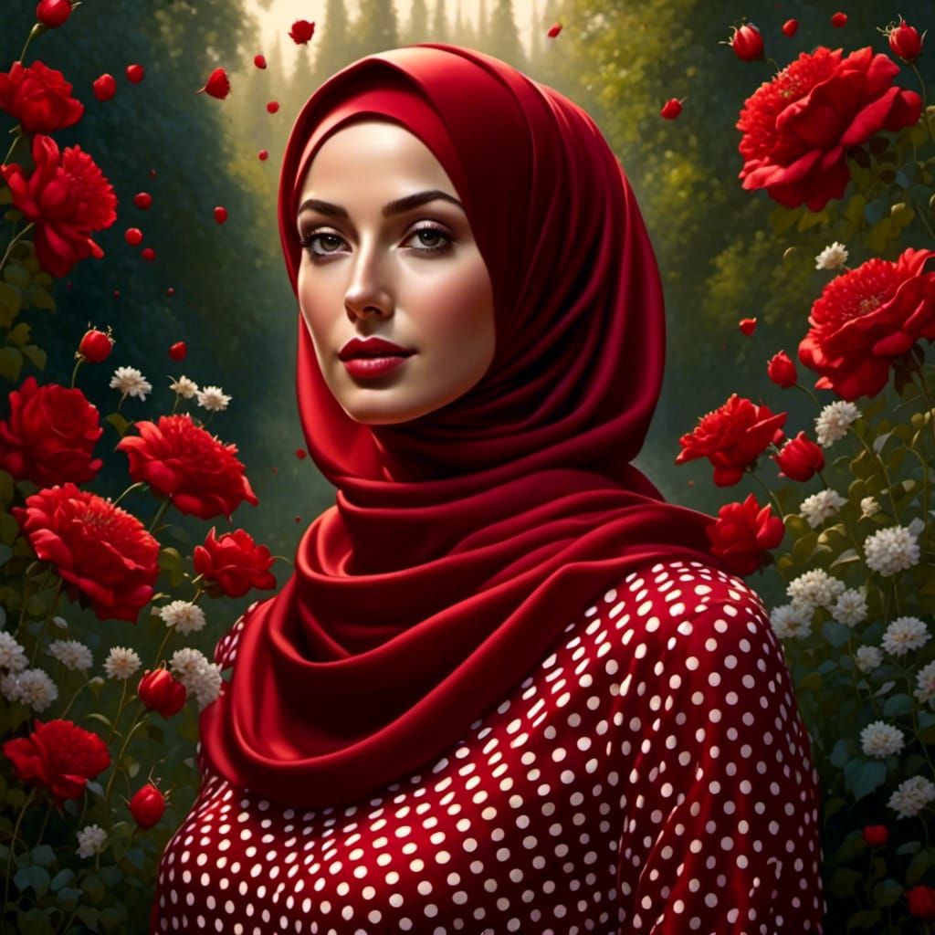 European Hijabi Woman in Mystic Garden Portrait